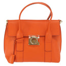 Salvatore Ferragamo Gancini Hand Bag Leather 2way Orange Gold Auth 169855-13