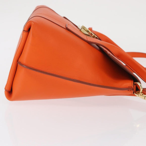 Salvatore Ferragamo Gancini Hand Bag Leather 2way Orange Gold Auth 169855