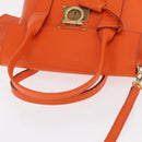 Salvatore Ferragamo Gancini Hand Bag Leather 2way Orange Gold Auth 169855-6