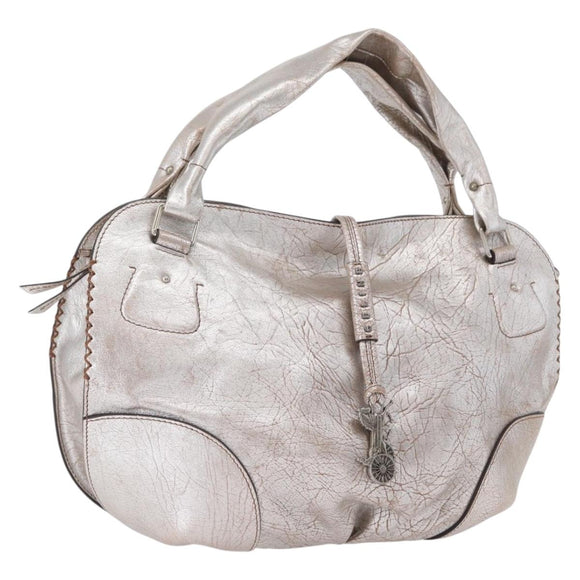 CELINE Bitter Sweet Hand Bag Leather Silver Auth 169857