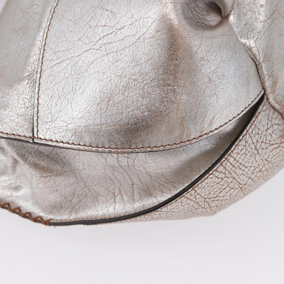 CELINE Bitter Sweet Hand Bag Leather Silver Auth 169857