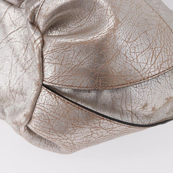 CELINE Bitter Sweet Hand Bag Leather Silver Auth 169857