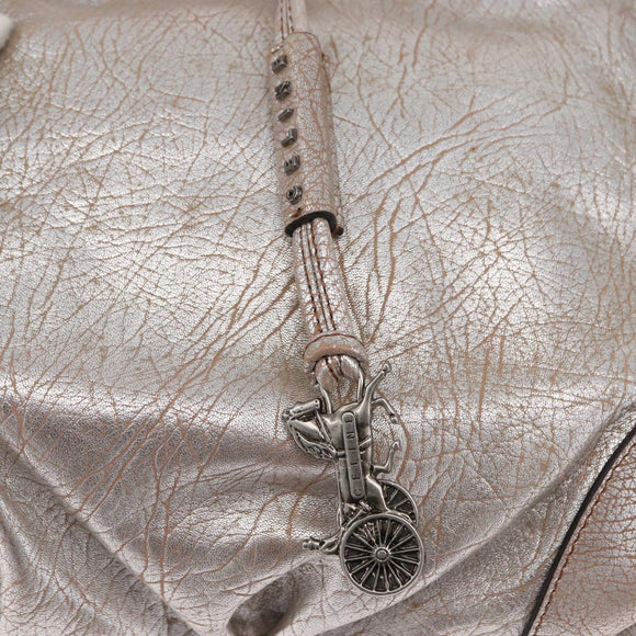 CELINE Bitter Sweet Hand Bag Leather Silver Auth 169857