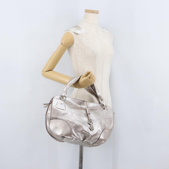 CELINE Bitter Sweet Hand Bag Leather Silver Auth 169857