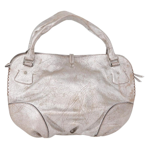 CELINE Bitter Sweet Hand Bag Leather Silver Auth 169857