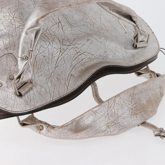 CELINE Bitter Sweet Hand Bag Leather Silver Auth 169857
