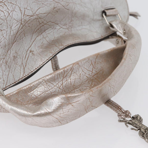 CELINE Bitter Sweet Hand Bag Leather Silver Auth 169857