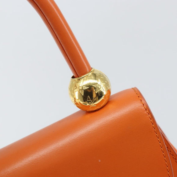 CELINE Double Star Ball Hand Bag Leather Orange Gold Auth 169858V