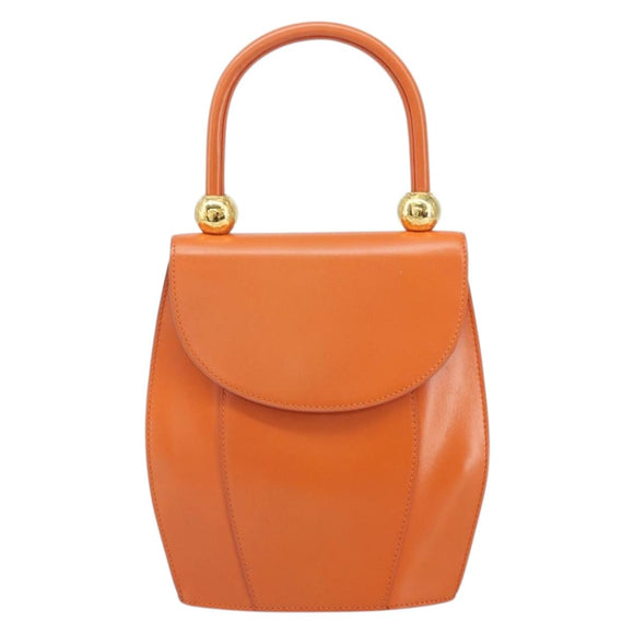 CELINE Double Star Ball Hand Bag Leather Orange Gold Auth 169858V