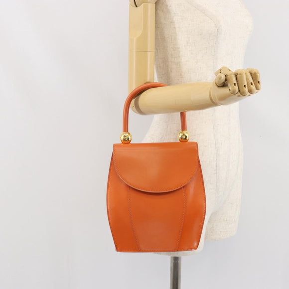 CELINE Double Star Ball Hand Bag Leather Orange Gold Auth 169858V