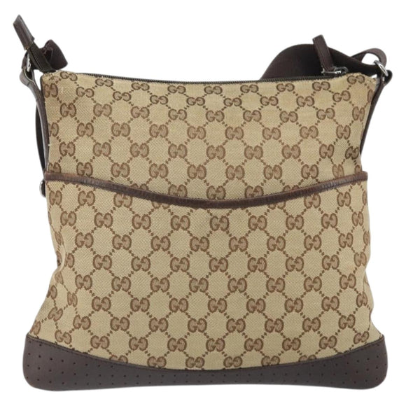 GUCCI GG Canvas Shoulder Bag Beige Silver 145857 Auth 169859