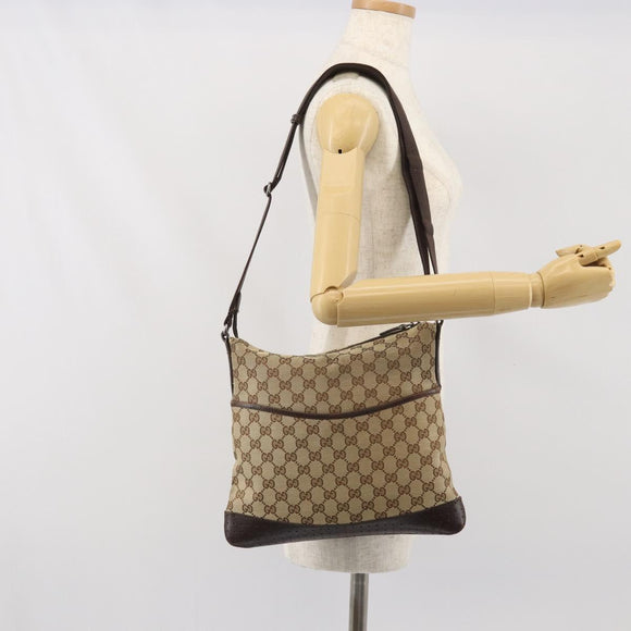 GUCCI GG Canvas Shoulder Bag Beige Silver 145857 Auth 169859