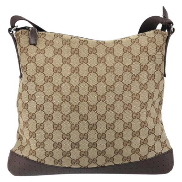 GUCCI GG Canvas Shoulder Bag Beige Silver 145857 Auth 169859