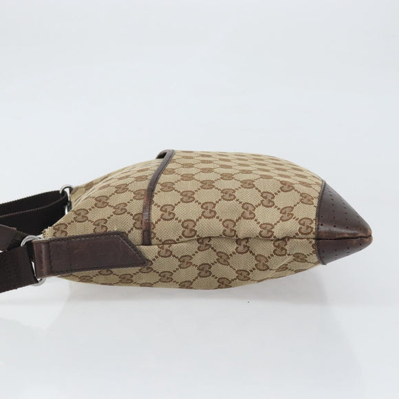 GUCCI GG Canvas Shoulder Bag Beige Silver 145857 Auth 169859
