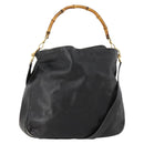 GUCCI Bamboo Shoulder Bag Leather 2way Black Gold 001 1577 2615 Auth 169863-1