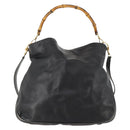 GUCCI Bamboo Shoulder Bag Leather 2way Black Gold 001 1577 2615 Auth 169863-2