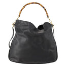 GUCCI Bamboo Shoulder Bag Leather 2way Black Gold 001 1577 2615 Auth 169863-3