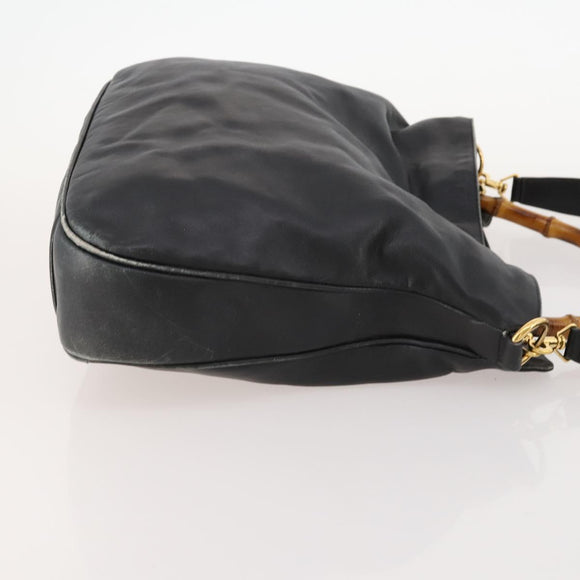 GUCCI Bamboo Shoulder Bag Leather 2way Black Gold 001 1577 2615 Auth 169863