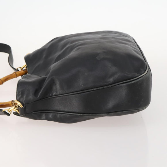 GUCCI Bamboo Shoulder Bag Leather 2way Black Gold 001 1577 2615 Auth 169863