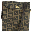 FENDI Zucca Canvas Shoulder Bag Black Brown Auth 169866-1