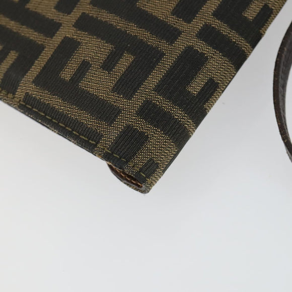 FENDI Zucca Canvas Shoulder Bag Black Brown Auth 169866
