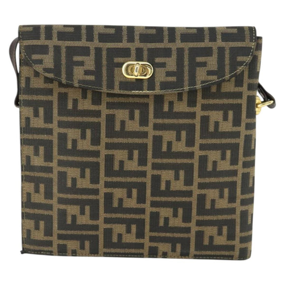 FENDI Zucca Canvas Shoulder Bag Black Brown Auth 169866