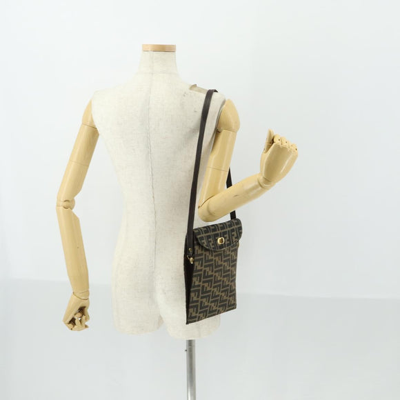 FENDI Zucca Canvas Shoulder Bag Black Brown Auth 169866