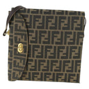 FENDI Zucca Canvas Shoulder Bag Black Brown Auth 169866-2