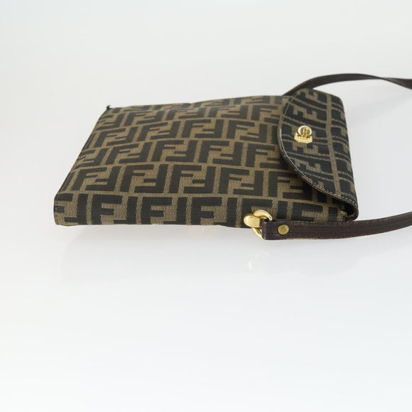 FENDI Zucca Canvas Shoulder Bag Black Brown Auth 169866