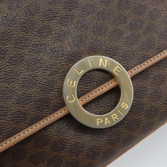 CELINE Macadam Canvas Circle Shoulder Bag PVC Leather Brown Gold Auth 169869