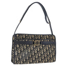 Christian Dior Trotter Canvas Shoulder Bag Navy Gold Auth 169874-1