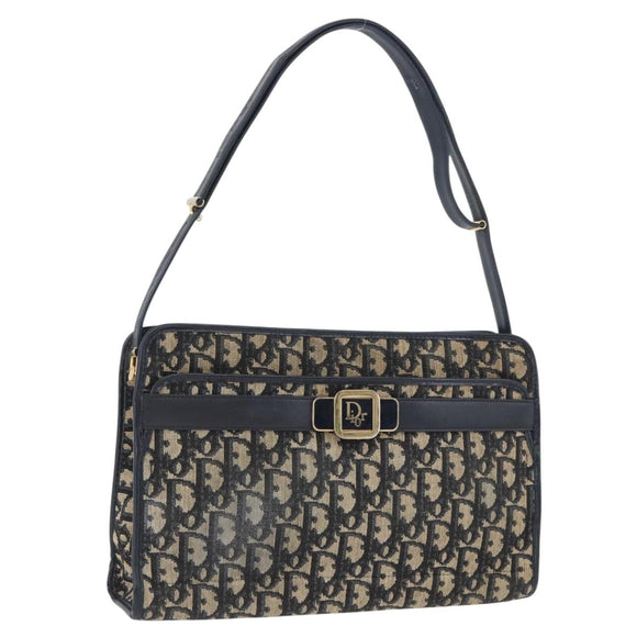 Christian Dior Trotter Canvas Shoulder Bag Navy Gold Auth 169874