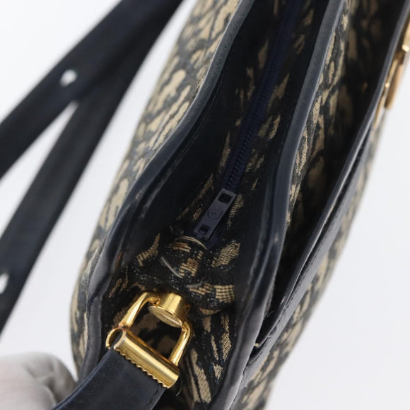 Christian Dior Trotter Canvas Shoulder Bag Navy Gold Auth 169874