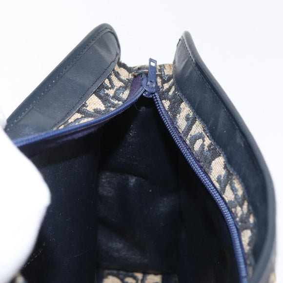Christian Dior Trotter Canvas Shoulder Bag Navy Gold Auth 169874