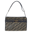 Christian Dior Trotter Canvas Shoulder Bag Navy Gold Auth 169874-13