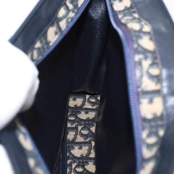 Christian Dior Trotter Canvas Shoulder Bag Navy Gold Auth 169874
