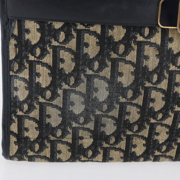 Christian Dior Trotter Canvas Shoulder Bag Navy Gold Auth 169874