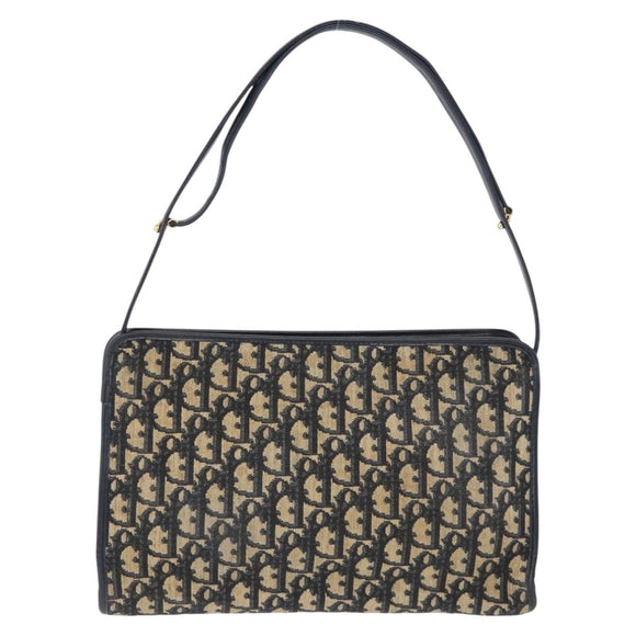 Christian Dior Trotter Canvas Shoulder Bag Navy Gold Auth 169874