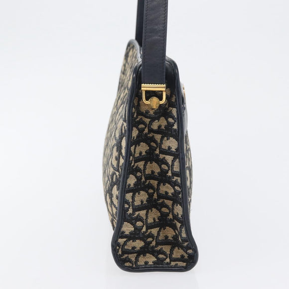 Christian Dior Trotter Canvas Shoulder Bag Navy Gold Auth 169874