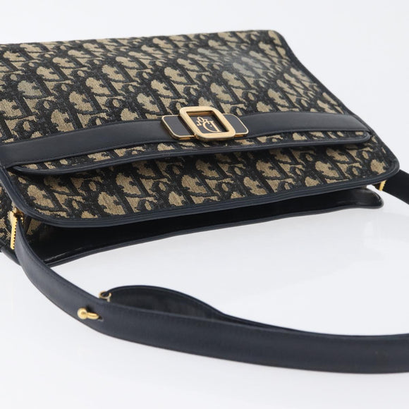 Christian Dior Trotter Canvas Shoulder Bag Navy Gold Auth 169874