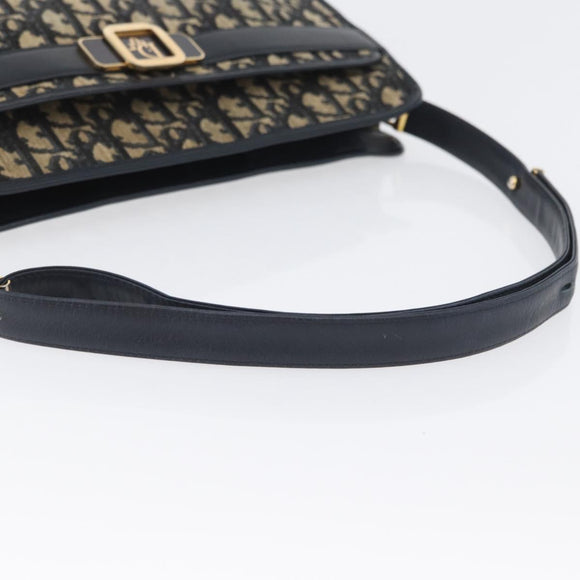 Christian Dior Trotter Canvas Shoulder Bag Navy Gold Auth 169874