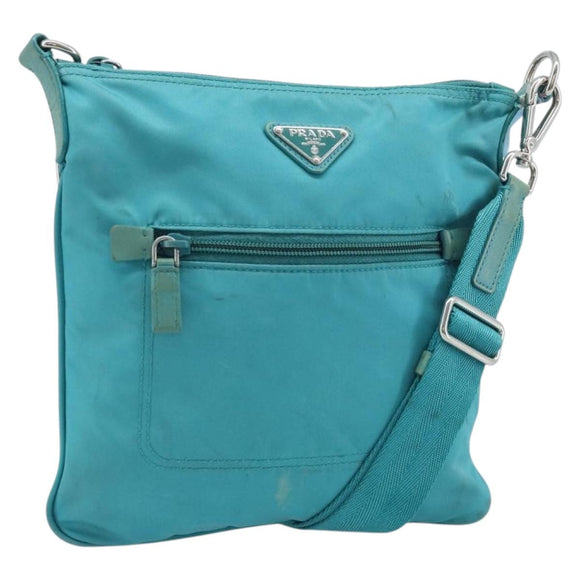 PRADA Shoulder Bag Nylon Light Blue Silver Auth 169875