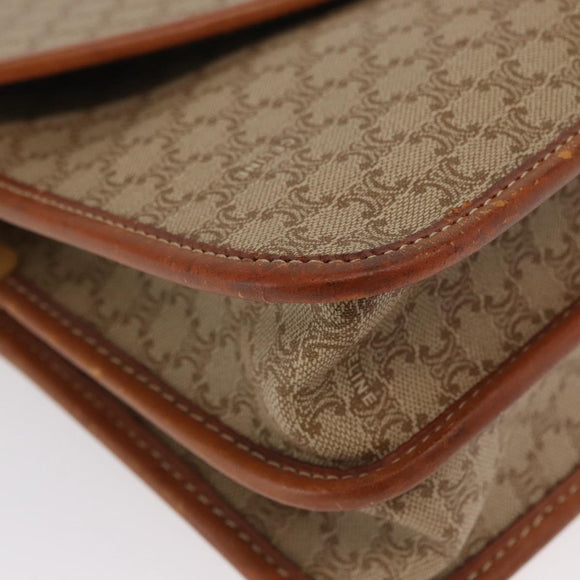 CELINE Macadam Canvas Shoulder Bag PVC Leather Beige Gold Auth 169877