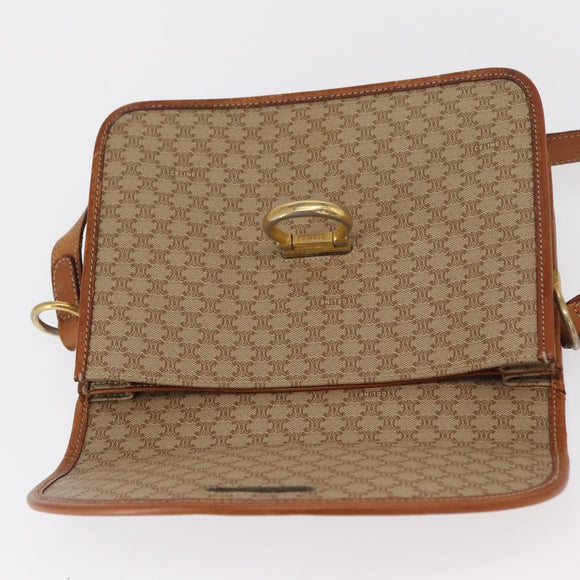 CELINE Macadam Canvas Shoulder Bag PVC Leather Beige Gold Auth 169877