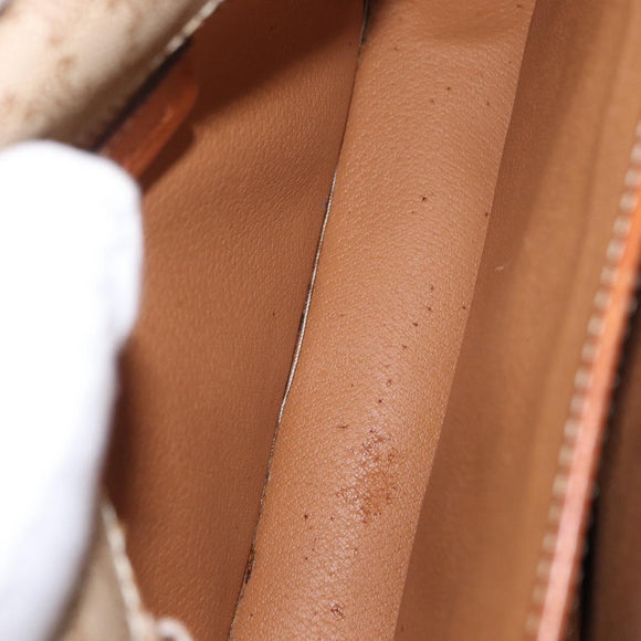 CELINE Macadam Canvas Shoulder Bag PVC Leather Beige Gold Auth 169877