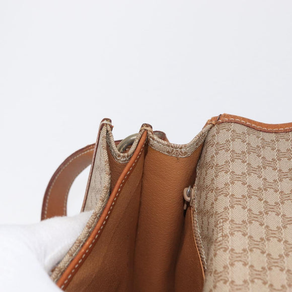CELINE Macadam Canvas Shoulder Bag PVC Leather Beige Gold Auth 169877