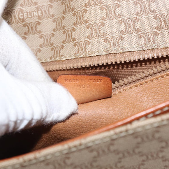 CELINE Macadam Canvas Shoulder Bag PVC Leather Beige Gold Auth 169877