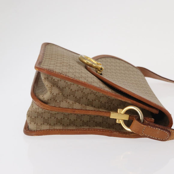 CELINE Macadam Canvas Shoulder Bag PVC Leather Beige Gold Auth 169877