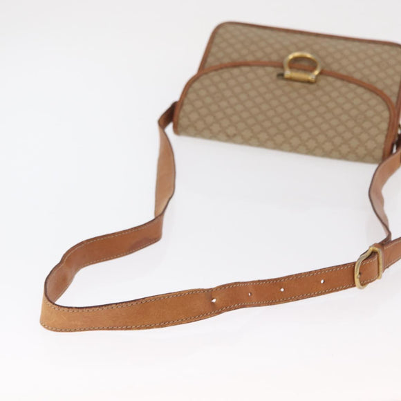 CELINE Macadam Canvas Shoulder Bag PVC Leather Beige Gold Auth 169877