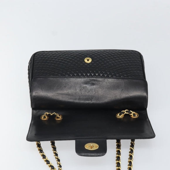 BALLY Chain Shoulder Bag Leather Black Gold Auth 169878V